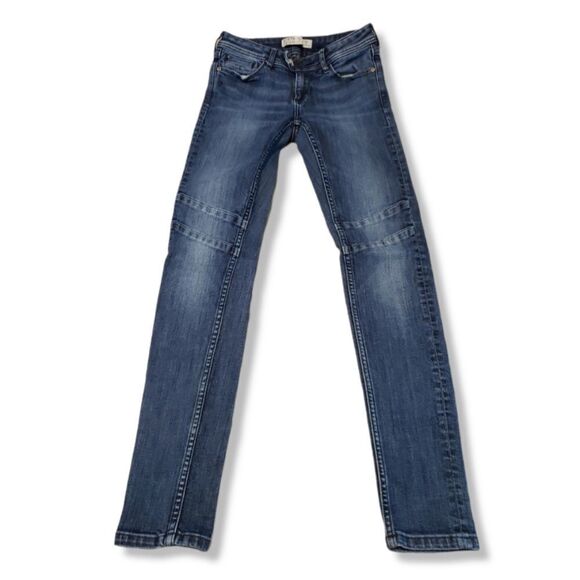 Zara Jeans Size 2 Zara Basic Dept Z1975 Moto Ankle Skinny Jeans Blue Denim Pants - Picture 1 of 6